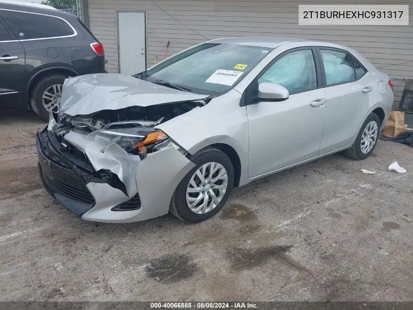 2017 Toyota Corolla Le VIN: 2T1BURHEXHC931317 Lot: 40066885