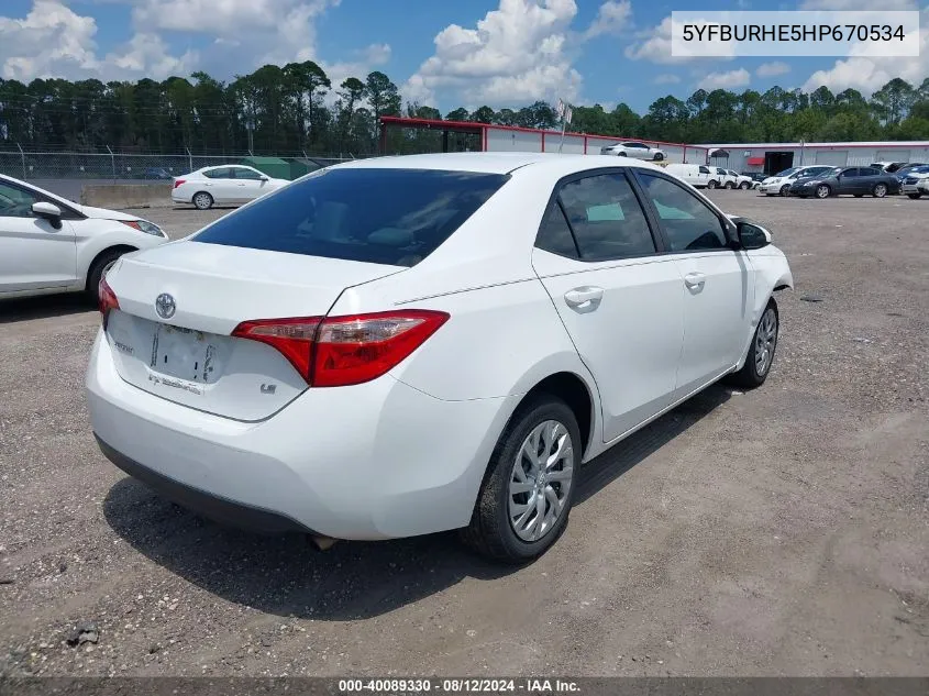 5YFBURHE5HP670534 2017 Toyota Corolla Le