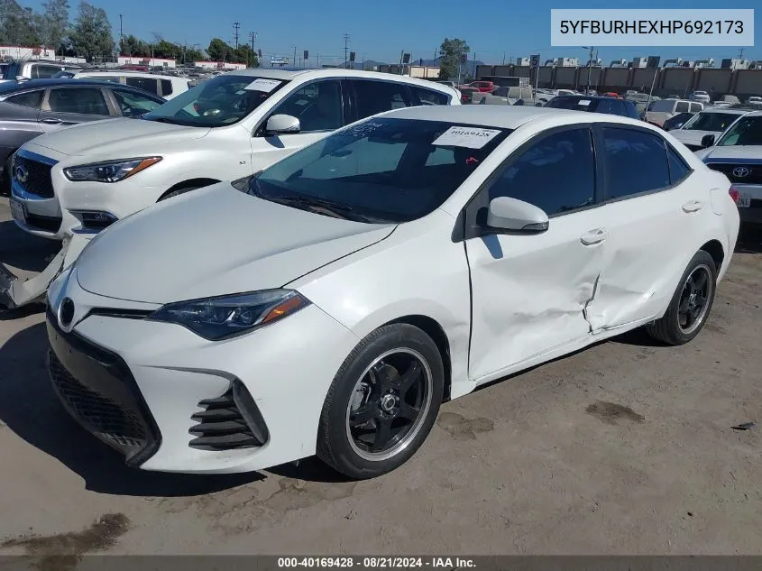 2017 Toyota Corolla Se VIN: 5YFBURHEXHP692173 Lot: 40169428