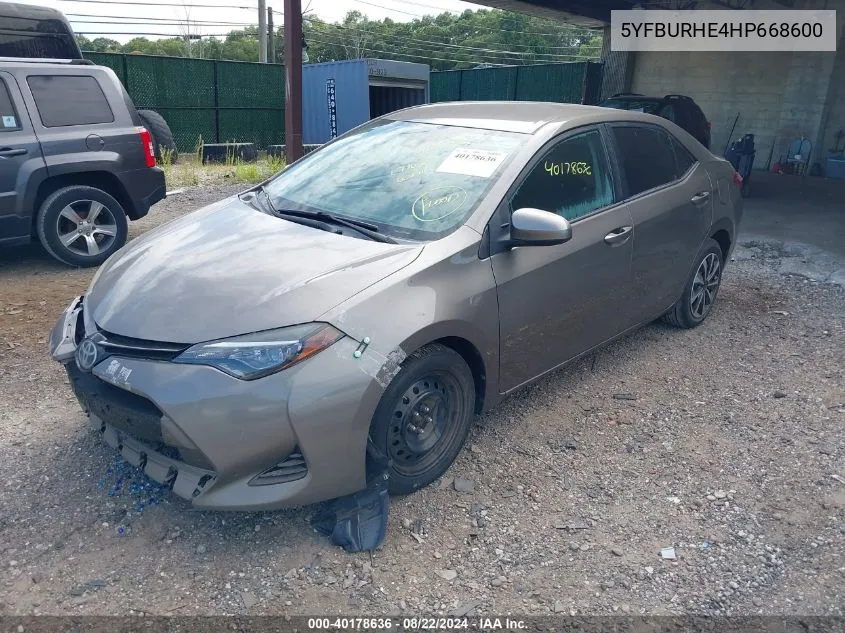 2017 Toyota Corolla Le VIN: 5YFBURHE4HP668600 Lot: 40178636