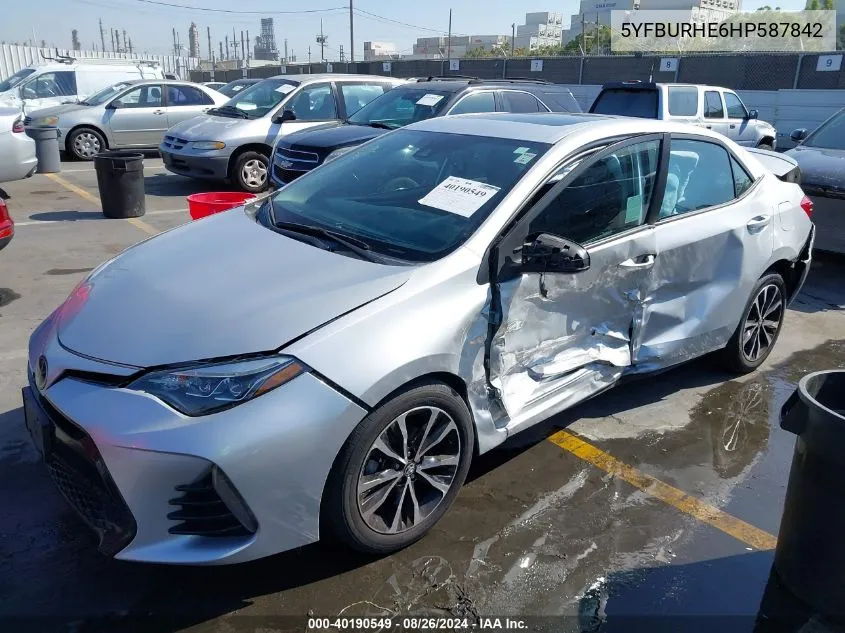 2017 Toyota Corolla Se VIN: 5YFBURHE6HP587842 Lot: 40190549