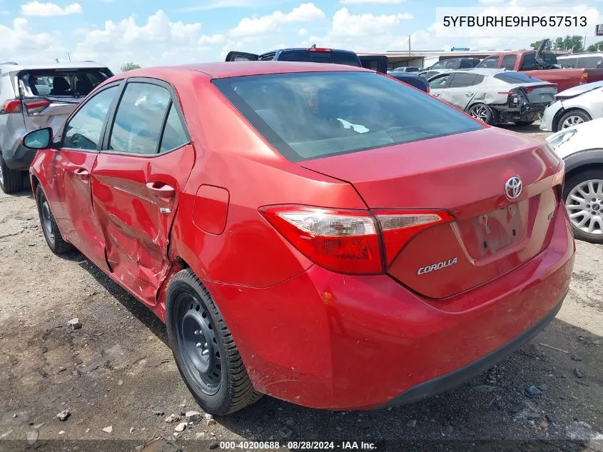 2017 Toyota Corolla Le VIN: 5YFBURHE9HP657513 Lot: 40200688