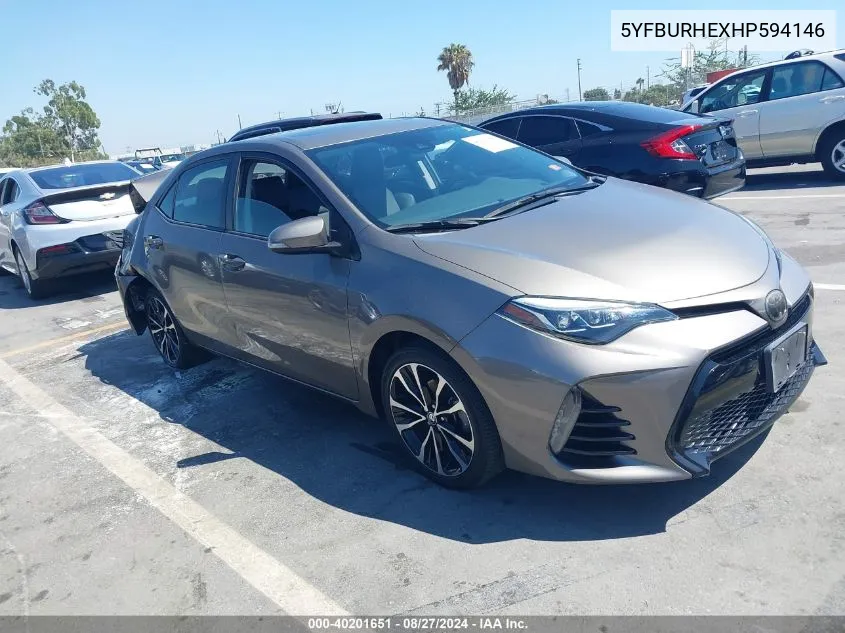 2017 Toyota Corolla Se VIN: 5YFBURHEXHP594146 Lot: 40201651