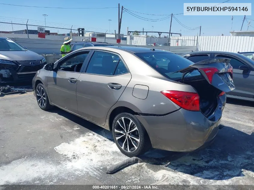 2017 Toyota Corolla Se VIN: 5YFBURHEXHP594146 Lot: 40201651