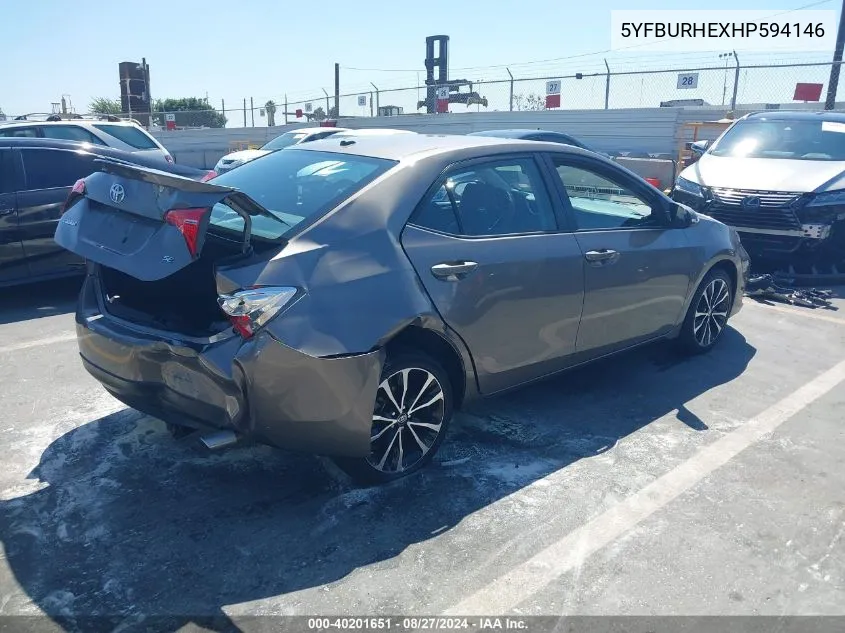 2017 Toyota Corolla Se VIN: 5YFBURHEXHP594146 Lot: 40201651