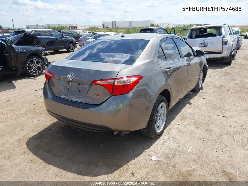 2017 Toyota Corolla Le VIN: 5YFBURHE1HP574688 Lot: 40201959