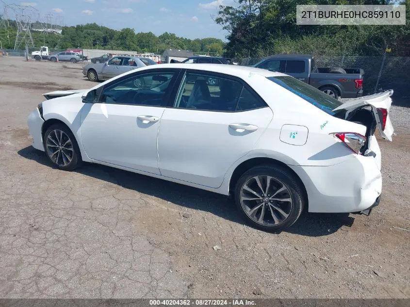 2017 Toyota Corolla Se VIN: 2T1BURHE0HC859110 Lot: 40204362