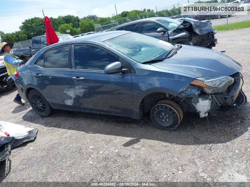 2017 Toyota Corolla Le VIN: 2T1BURHE9HC800363 Lot: 40206992