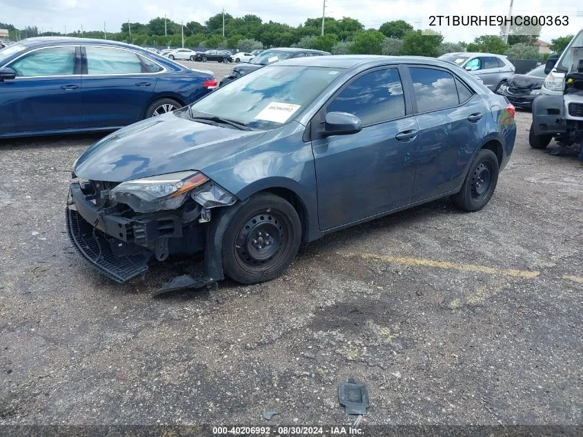 2017 Toyota Corolla Le VIN: 2T1BURHE9HC800363 Lot: 40206992