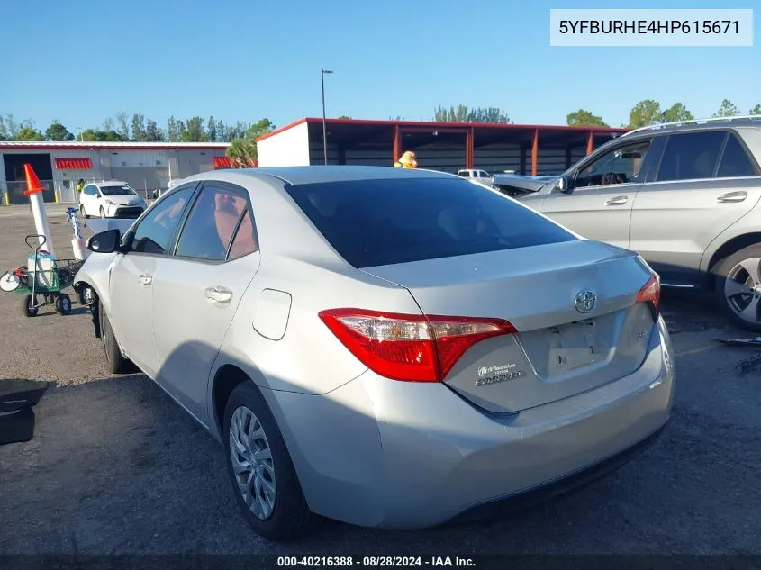 2017 Toyota Corolla Le VIN: 5YFBURHE4HP615671 Lot: 40216388