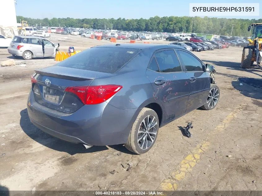 2017 Toyota Corolla Se VIN: 5YFBURHE9HP631591 Lot: 40218183