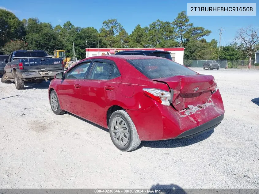 2017 Toyota Corolla Le VIN: 2T1BURHE8HC916508 Lot: 40230546