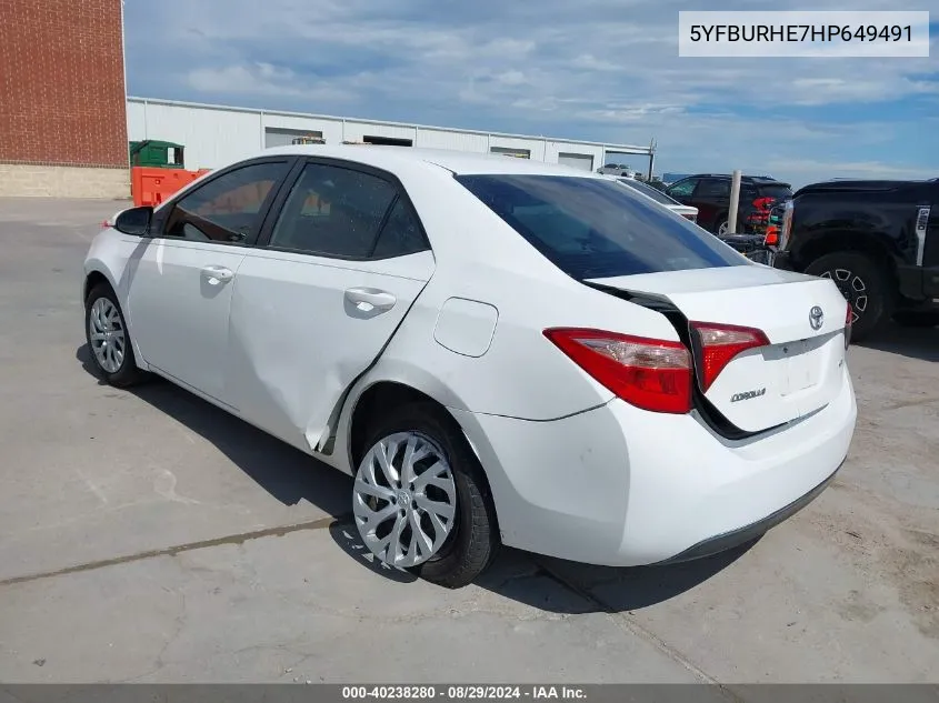 2017 Toyota Corolla Le VIN: 5YFBURHE7HP649491 Lot: 40238280