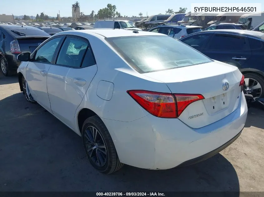 2017 Toyota Corolla Le VIN: 5YFBURHE2HP646501 Lot: 40239706