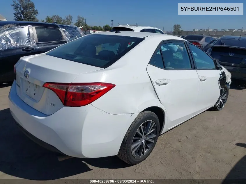 2017 Toyota Corolla Le VIN: 5YFBURHE2HP646501 Lot: 40239706