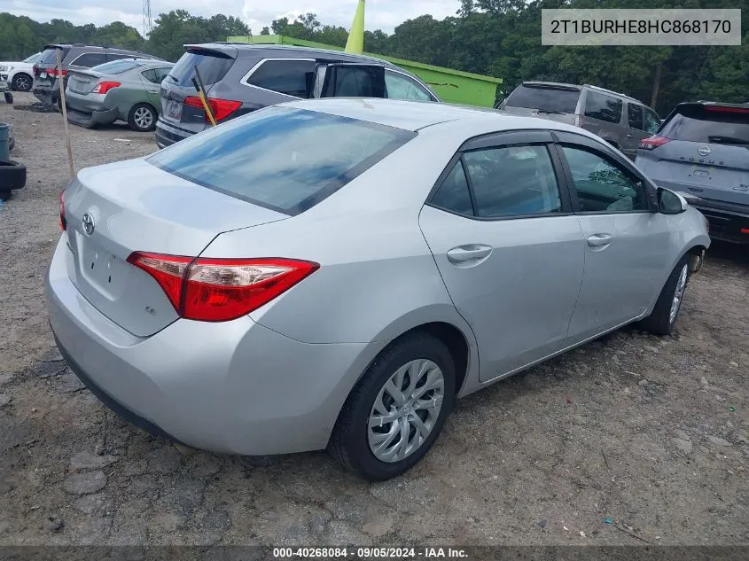 2017 Toyota Corolla Le VIN: 2T1BURHE8HC868170 Lot: 40268084