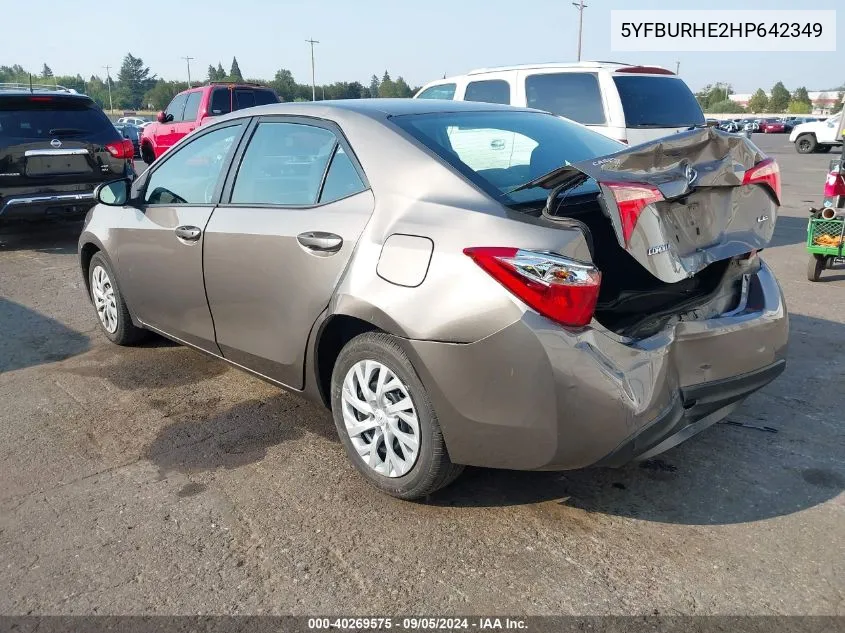 2017 Toyota Corolla Le VIN: 5YFBURHE2HP642349 Lot: 40269575