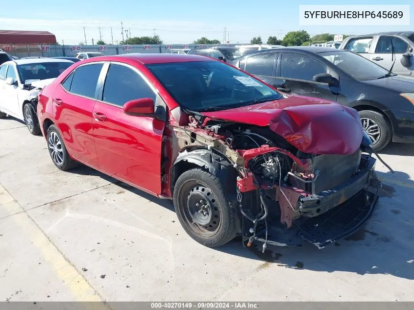 2017 Toyota Corolla Le VIN: 5YFBURHE8HP645689 Lot: 40270149