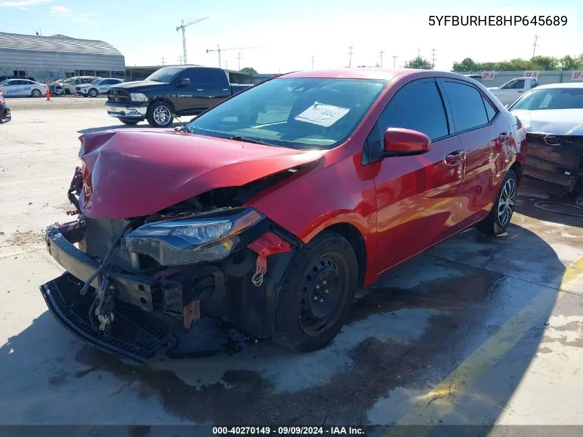 2017 Toyota Corolla Le VIN: 5YFBURHE8HP645689 Lot: 40270149