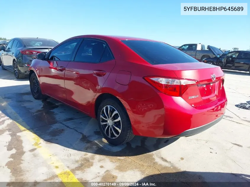 2017 Toyota Corolla Le VIN: 5YFBURHE8HP645689 Lot: 40270149