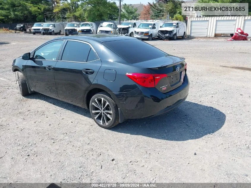 2017 Toyota Corolla Se VIN: 2T1BURHEXHC831685 Lot: 40278728