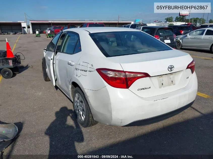 2017 Toyota Corolla L/Le/Xle/Se/Xse VIN: 05YFBURHE0HP62867 Lot: 40281843