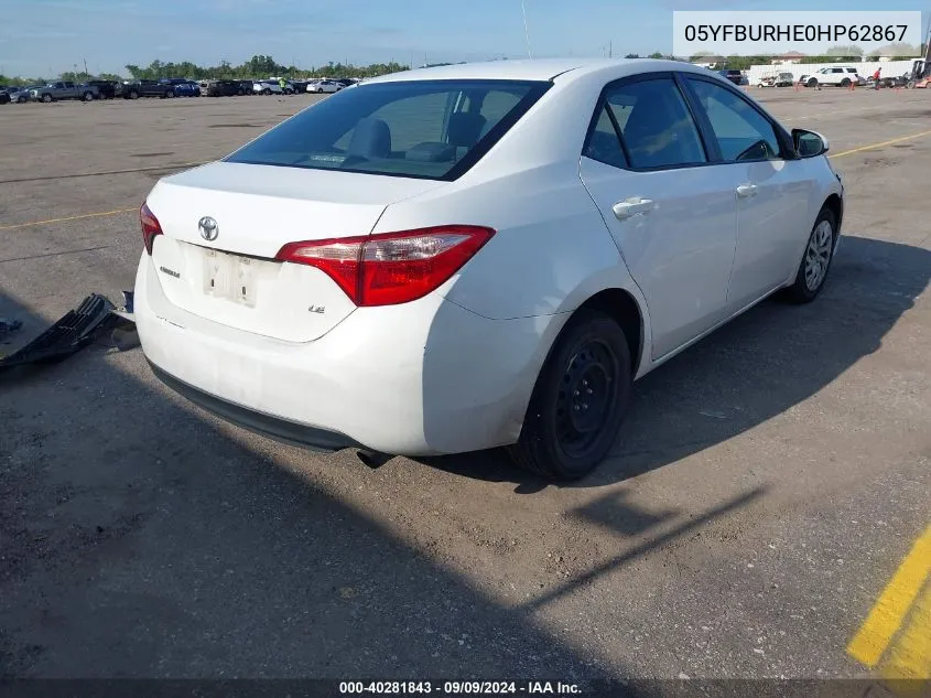 2017 Toyota Corolla L/Le/Xle/Se/Xse VIN: 05YFBURHE0HP62867 Lot: 40281843