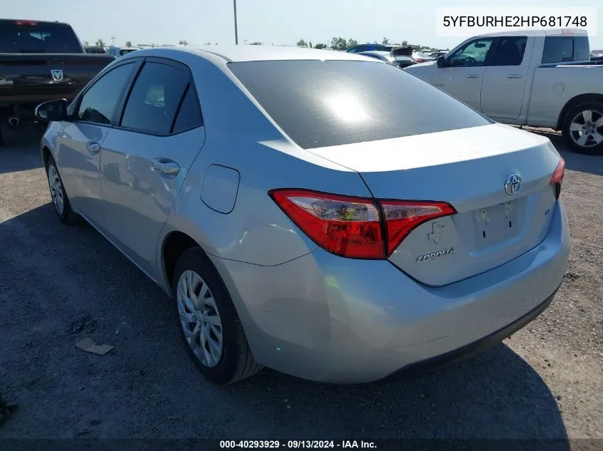 2017 Toyota Corolla L/Le/Xle/Se/Xse VIN: 5YFBURHE2HP681748 Lot: 40293929