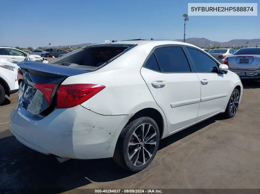 2017 Toyota Corolla Se VIN: 5YFBURHE2HP588874 Lot: 40294537