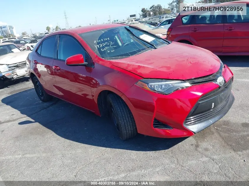 2017 Toyota Corolla Le VIN: 2T1BURHE7HC928956 Lot: 40303755