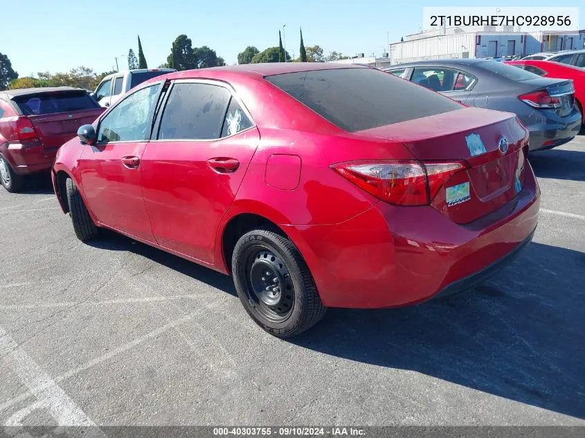 2017 Toyota Corolla Le VIN: 2T1BURHE7HC928956 Lot: 40303755