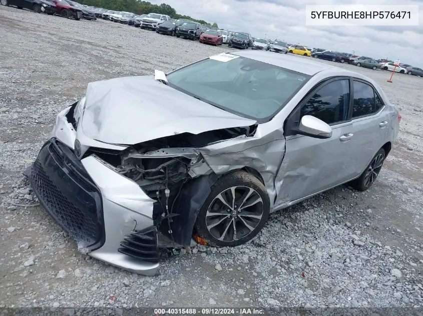 2017 Toyota Corolla Se VIN: 5YFBURHE8HP576471 Lot: 40315488