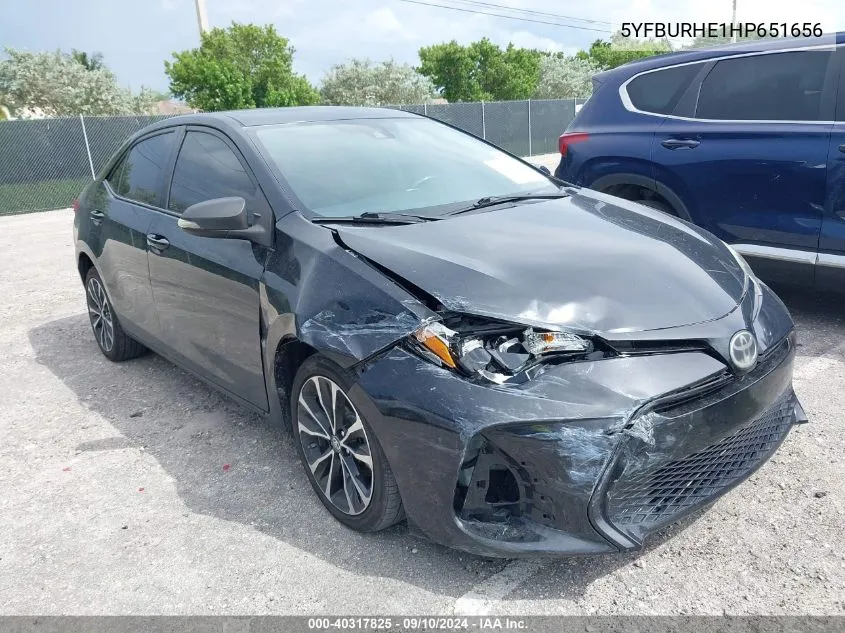 2017 Toyota Corolla Se VIN: 5YFBURHE1HP651656 Lot: 40317825