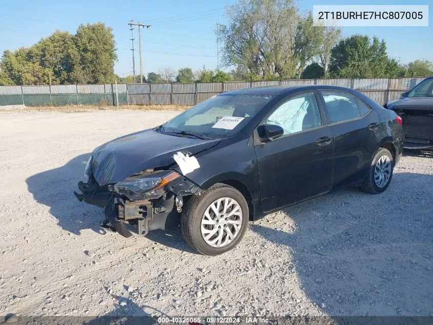 2017 Toyota Corolla Le VIN: 2T1BURHE7HC807005 Lot: 40325055