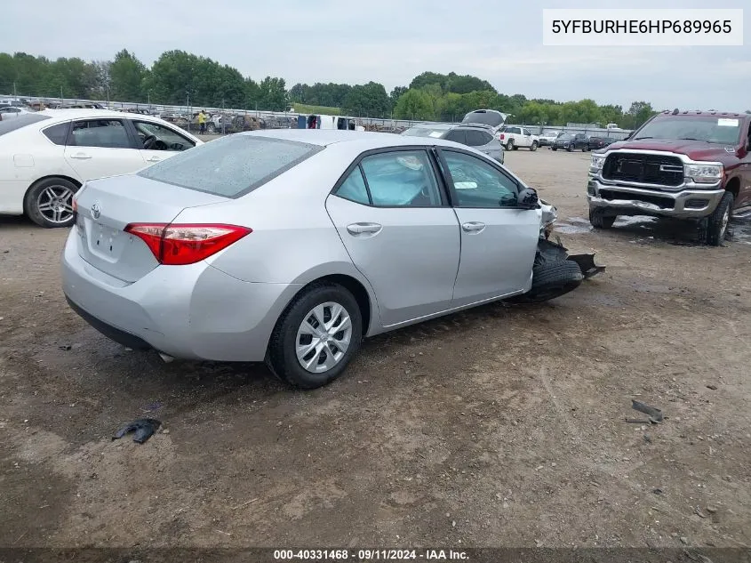 2017 Toyota Corolla L VIN: 5YFBURHE6HP689965 Lot: 40331468