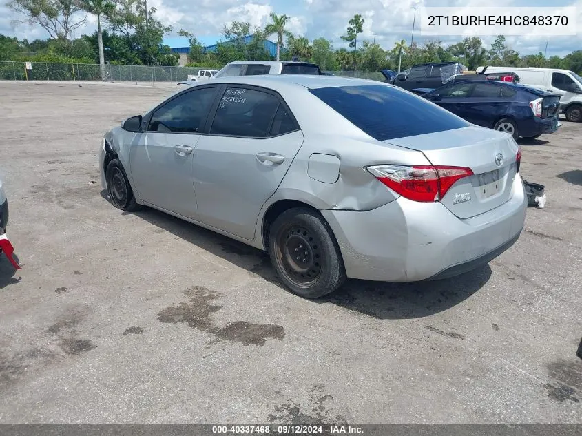 2017 Toyota Corolla Le VIN: 2T1BURHE4HC848370 Lot: 40337468