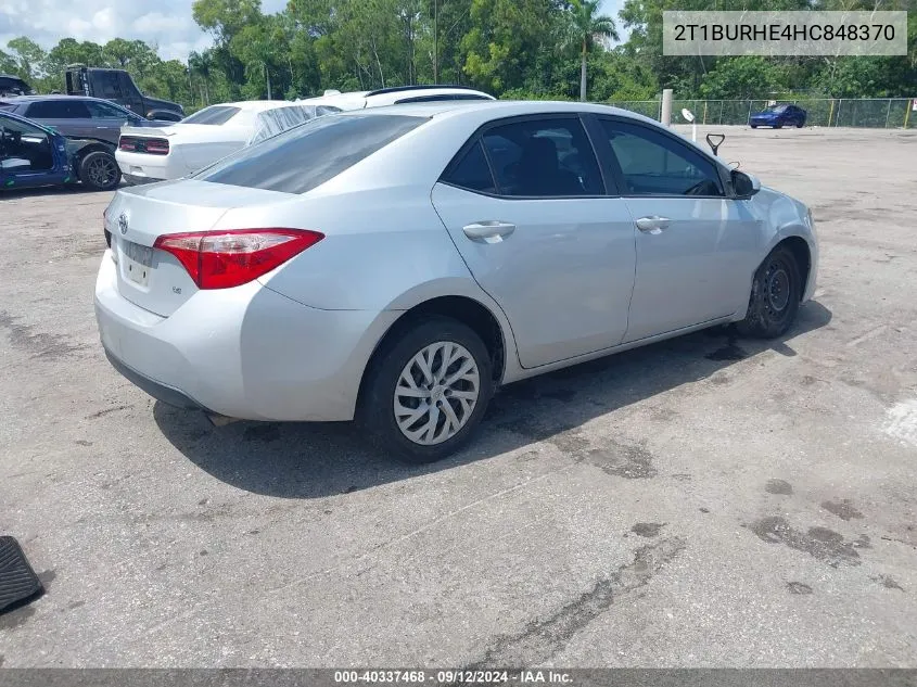 2017 Toyota Corolla Le VIN: 2T1BURHE4HC848370 Lot: 40337468