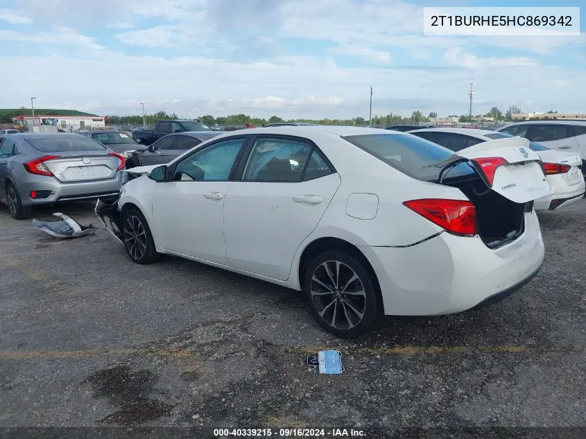 2017 Toyota Corolla L/Le/Xle/Se/Xse VIN: 2T1BURHE5HC869342 Lot: 40339215