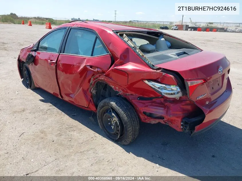 2017 Toyota Corolla Le VIN: 2T1BURHE7HC924616 Lot: 40358565