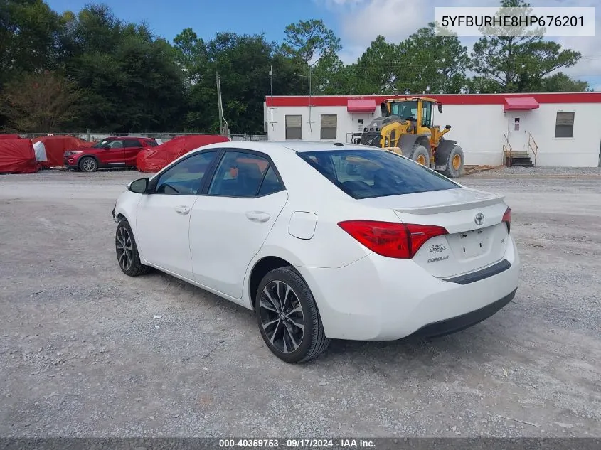 2017 Toyota Corolla Se VIN: 5YFBURHE8HP676201 Lot: 40359753