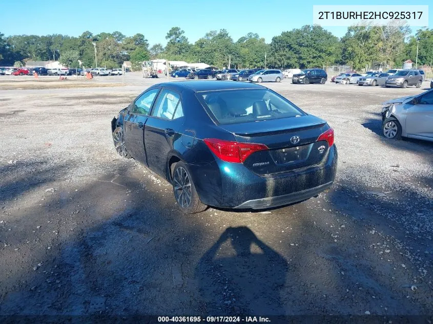 2017 Toyota Corolla Se VIN: 2T1BURHE2HC925317 Lot: 40361695