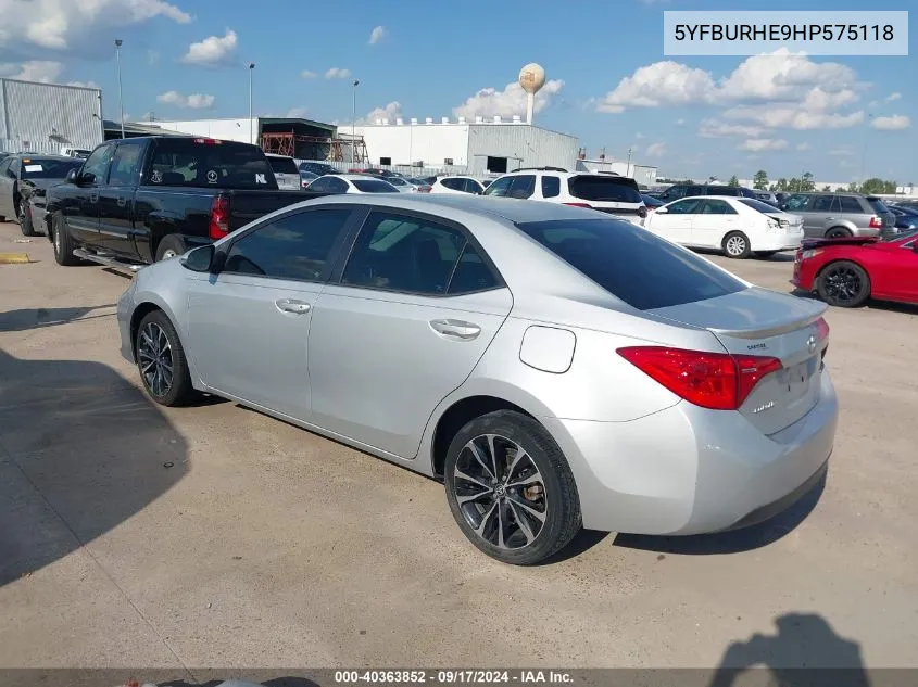 2017 Toyota Corolla Se VIN: 5YFBURHE9HP575118 Lot: 40363852