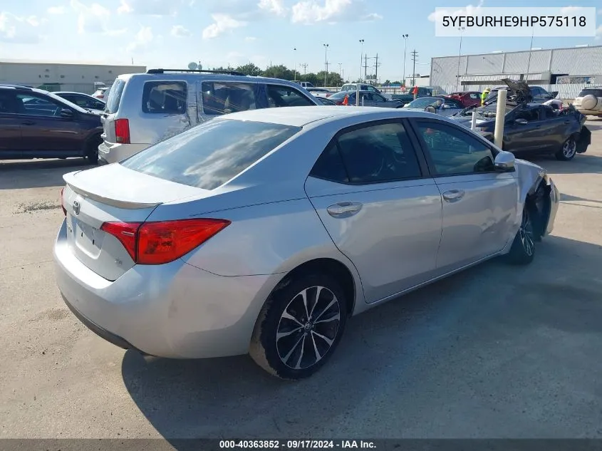 2017 Toyota Corolla Se VIN: 5YFBURHE9HP575118 Lot: 40363852