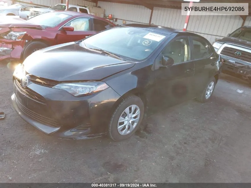 2017 Toyota Corolla L VIN: 5YFBURHE4HP692086 Lot: 40381317