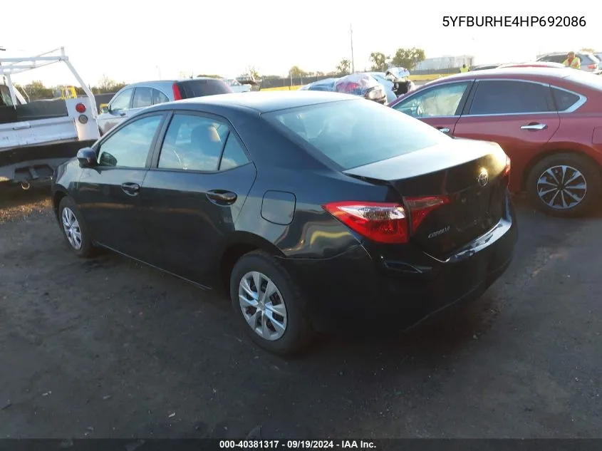 2017 Toyota Corolla L VIN: 5YFBURHE4HP692086 Lot: 40381317