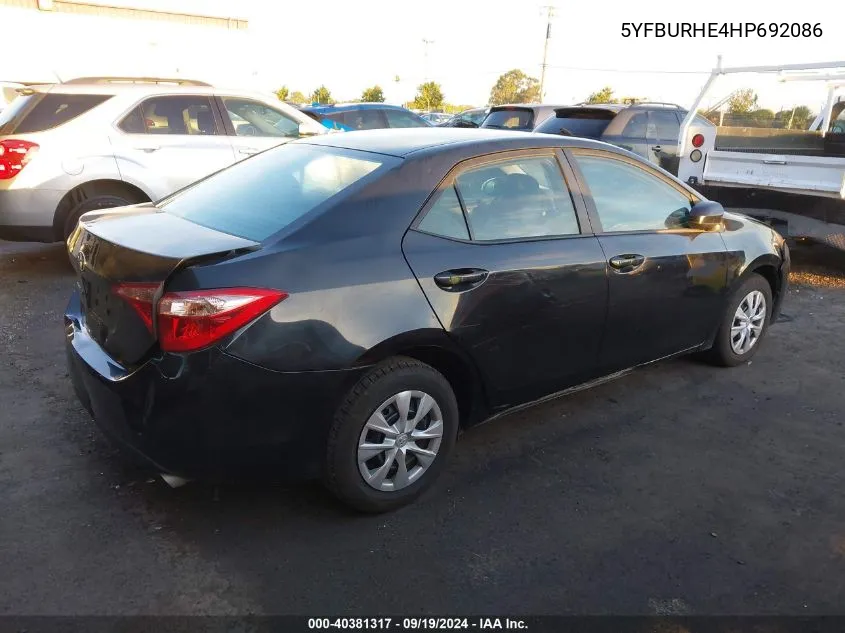 2017 Toyota Corolla L VIN: 5YFBURHE4HP692086 Lot: 40381317