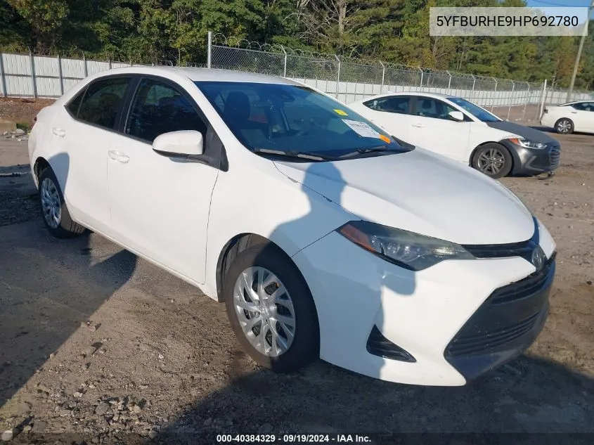 2017 Toyota Corolla Le VIN: 5YFBURHE9HP692780 Lot: 40384329