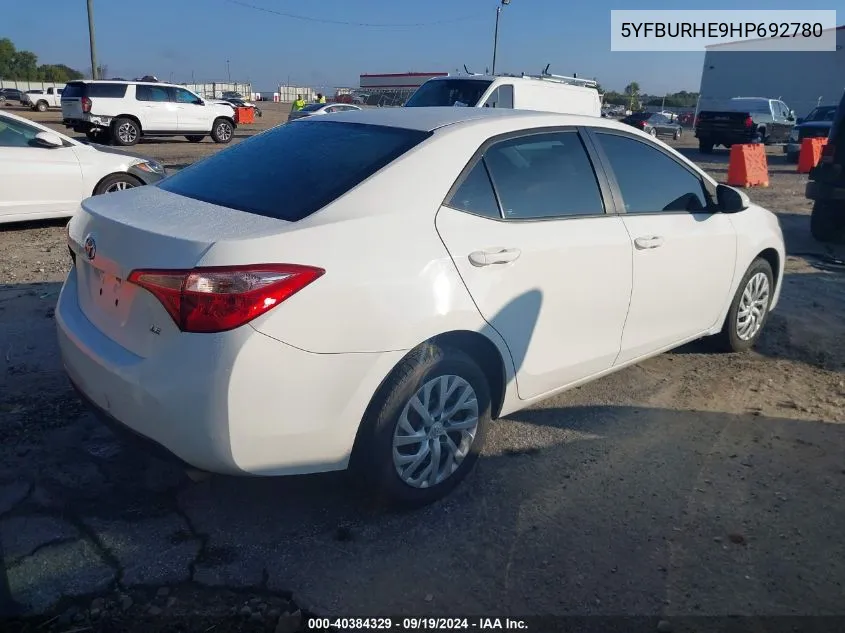 2017 Toyota Corolla Le VIN: 5YFBURHE9HP692780 Lot: 40384329