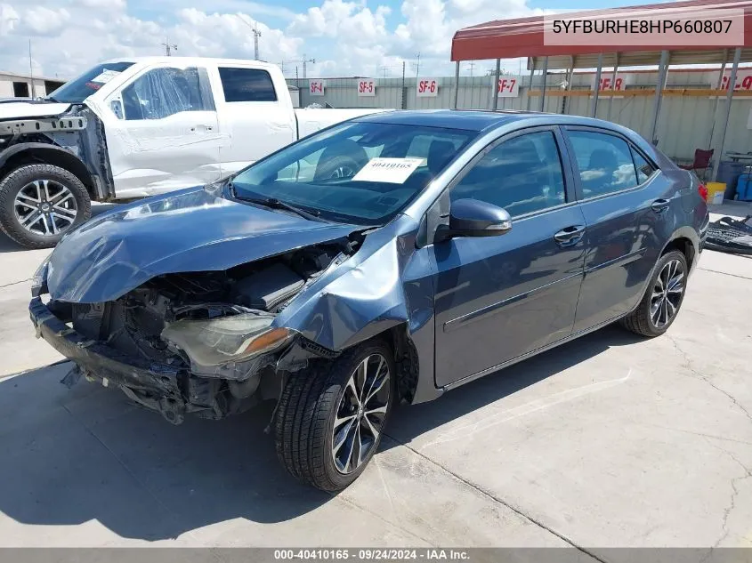 2017 Toyota Corolla Se VIN: 5YFBURHE8HP660807 Lot: 40410165