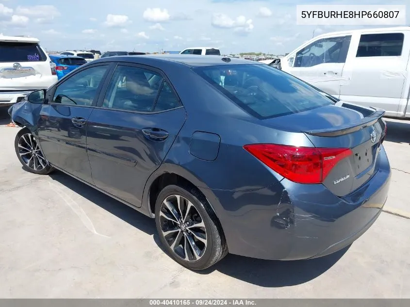 2017 Toyota Corolla Se VIN: 5YFBURHE8HP660807 Lot: 40410165